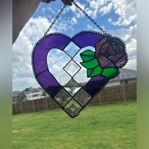 Stained Glass Rose in a Heart changing colors through light